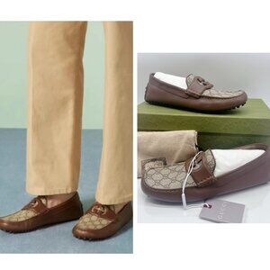 Gucci Supreme GG Interlocking Loafer Driving Shoes Mens Brown UK 9 US 9.5